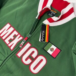 Mexico Flag Spellout Fleece Jacket Men's XL Green Full Zip Red/White Stripes NEW